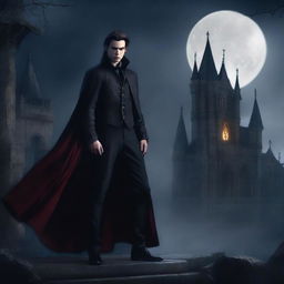 A detailed vampire character design for a gothic novel cover