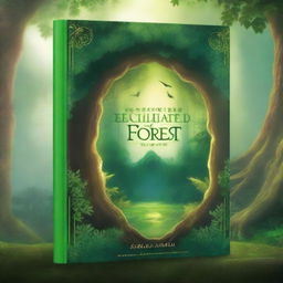 Create a book cover featuring a mystical forest with a hidden ancient temple in the background