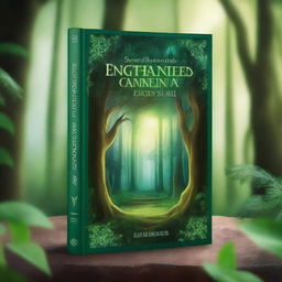 Create a book cover featuring a mystical forest with a hidden ancient temple in the background