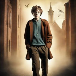 Create a movie poster for a film about a 16-year-old boy who is a scientist, loves the church, and is skilled in programming