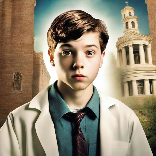 Create a movie poster for a film about a 16-year-old boy who is a scientist, loves the church, and programs