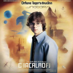 Create an action movie poster for a film about a sixteen-year-old boy who is a brilliant scientist, deeply loves the church, and is an expert programmer