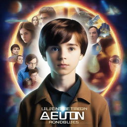 Create an action sci-fi movie poster for a film about a sixteen-year-old boy with brown hair who is a brilliant scientist, deeply loves the church, and is an expert programmer