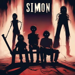 A horror movie poster concept with the title 'SIMON SAYS' based on the popular children's game 'Simon Says