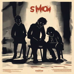 A horror movie poster concept with the title 'SIMON SAYS' based on the popular children's game 'Simon Says