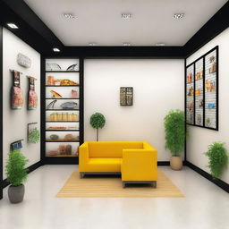 Design a cozy and efficient interior for a 12x10 ft photo studio shop in Indore