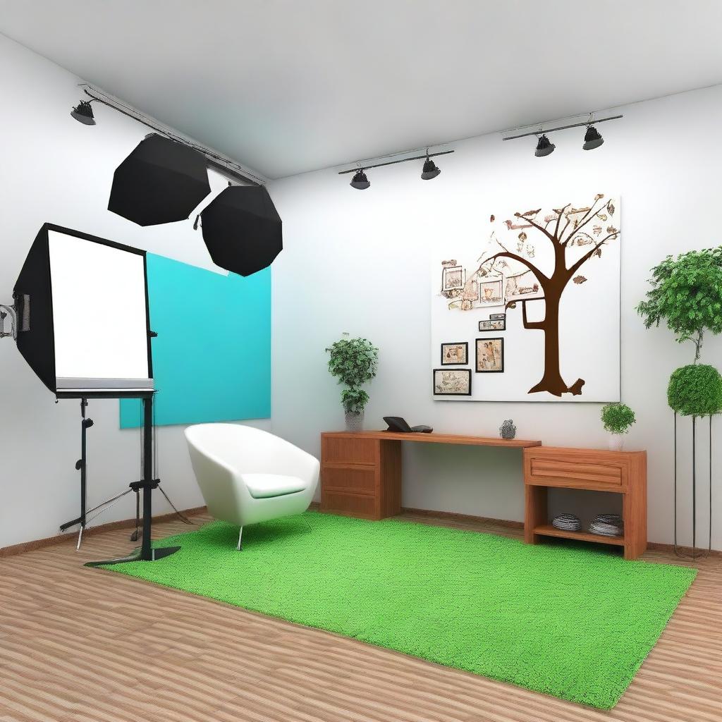 Design a cozy and efficient interior for a 12x10 ft photo studio shop in Indore