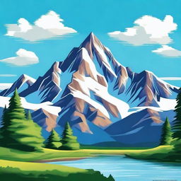 Create an image that features a large, majestic mountain range under a clear blue sky