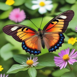 A realistic photograph of a butterfly in its natural habitat, showcasing its vibrant colors and delicate wings