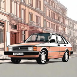 A detailed illustration of a classic FSO Polonez car parked on a city street