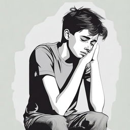 A teenage boy sitting with his head in his hands, crying and contemplating his identity