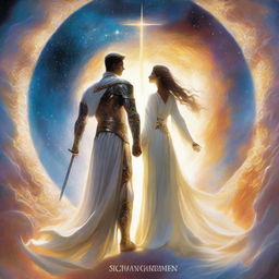 The cover depicts a white tan man and an Italian woman standing side by side, their silhouettes outlined against a backdrop of swirling cosmic energies