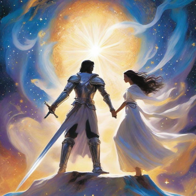 The cover depicts a white man clad in shining armor and wielding a gleaming sword raised triumphantly towards the heavens