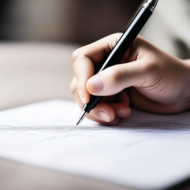 A detailed image of a child's hand holding a pen