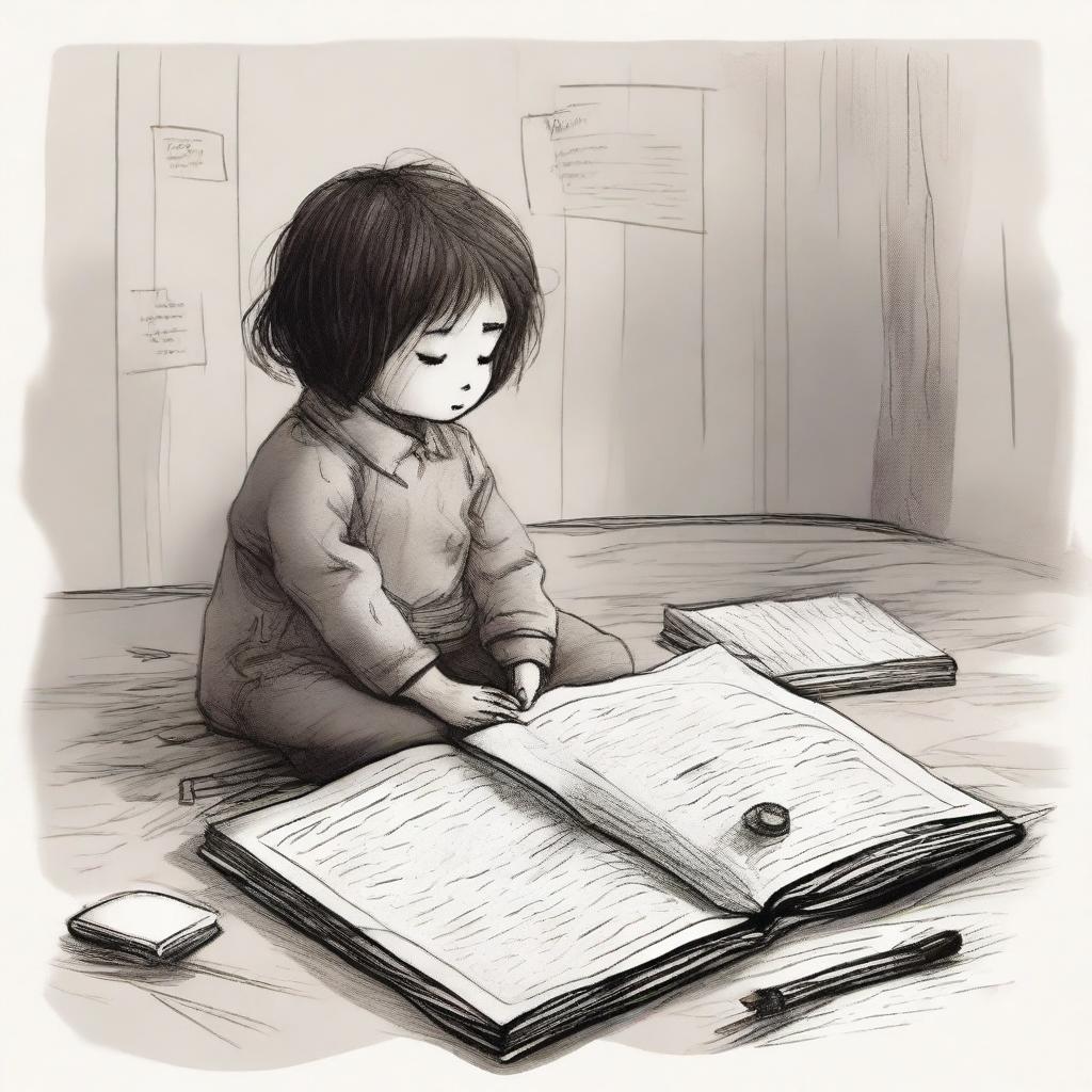 A poignant and emotional illustration representing diaries made by children in life or death situations