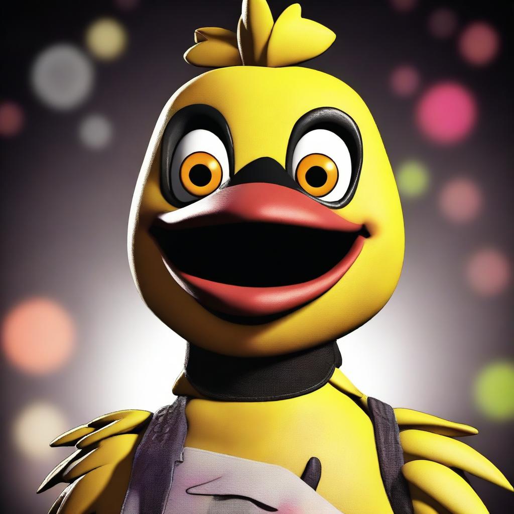 A detailed image of Chica, a character from the Five Nights at Freddy's game series