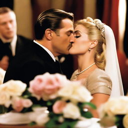 Create an image featuring characters from the 2009 film 'Inglourious Basterds', Standartenführer Dieter Hellstrom and Shosanna Dreyfus, at a wedding ceremony