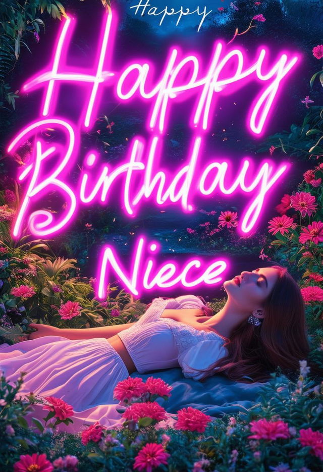 Create a beautiful book cover with 'Happy Birthday Niece' in neon text