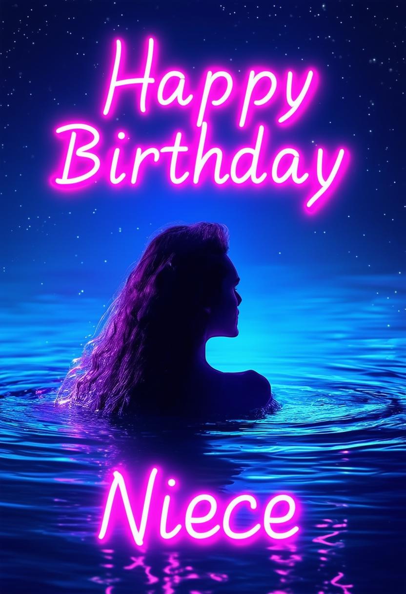 Create a beautiful book cover with 'Happy Birthday Niece' in neon text