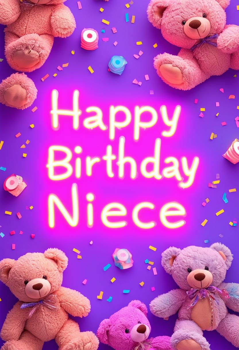 Create a beautiful book cover with 'Happy Birthday Niece' in neon text