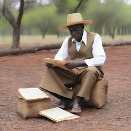 Um filósofo piauiense em um cenário natural do Piauí, com roupas tradicionais e uma expressão pensativa