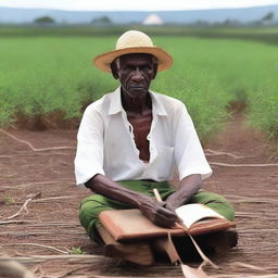 Um filósofo piauiense em um cenário natural do Piauí, com roupas tradicionais e uma expressão pensativa