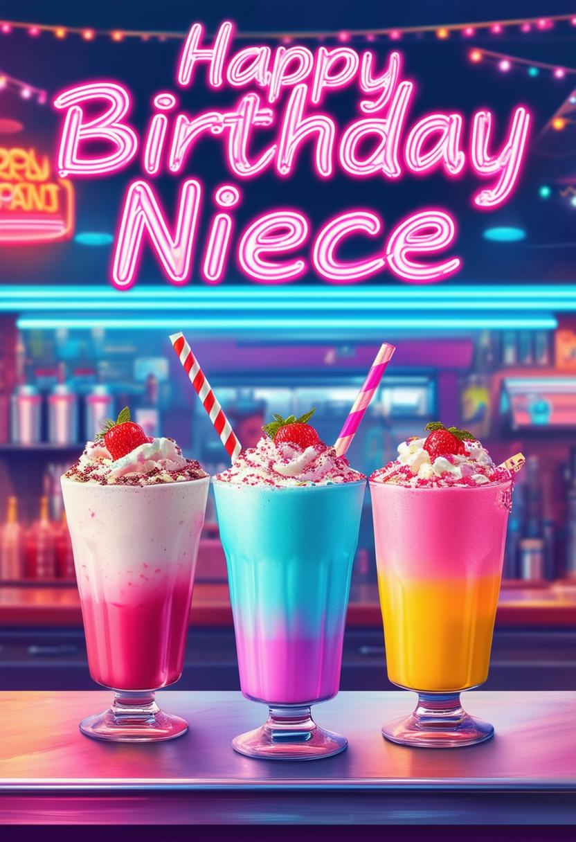 Create a beautiful book cover with 'Happy Birthday Niece' in neon text