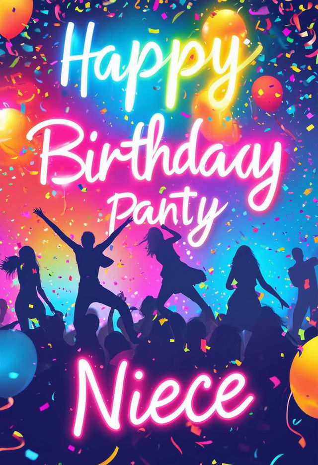 Create a beautiful book cover with 'Happy Birthday Niece' in neon text