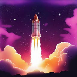 A digital art poster of a rocket launch to space