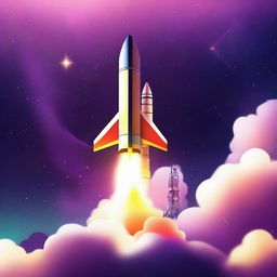 A digital art poster of a rocket launch to space