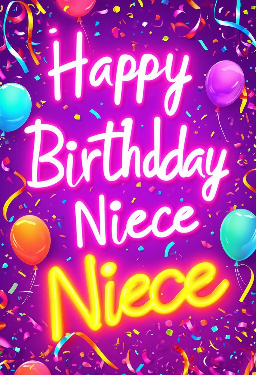 Create a beautiful book cover with 'Happy Birthday Niece' in neon text