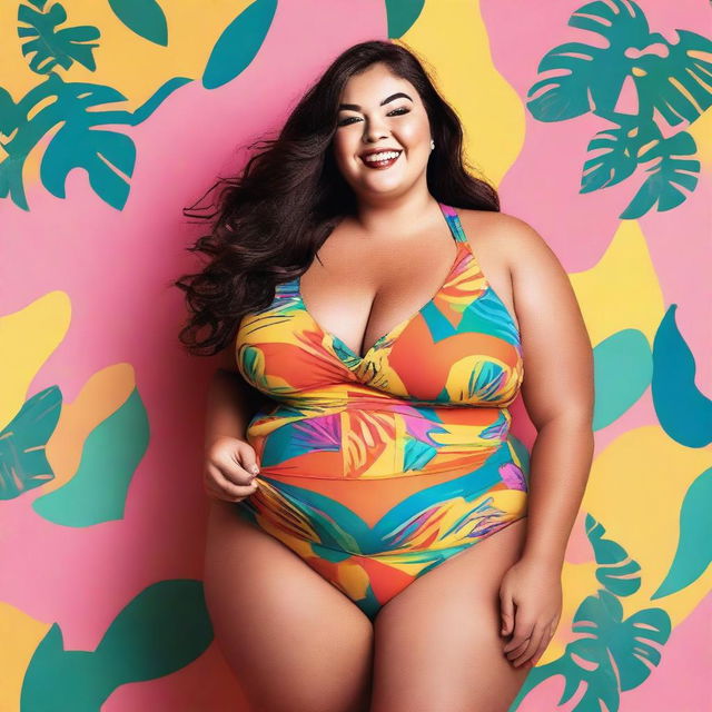 Create an image of a plus-sized girl in a very sexy swimsuit