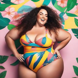 Create an image of a plus-sized girl in a very sexy swimsuit