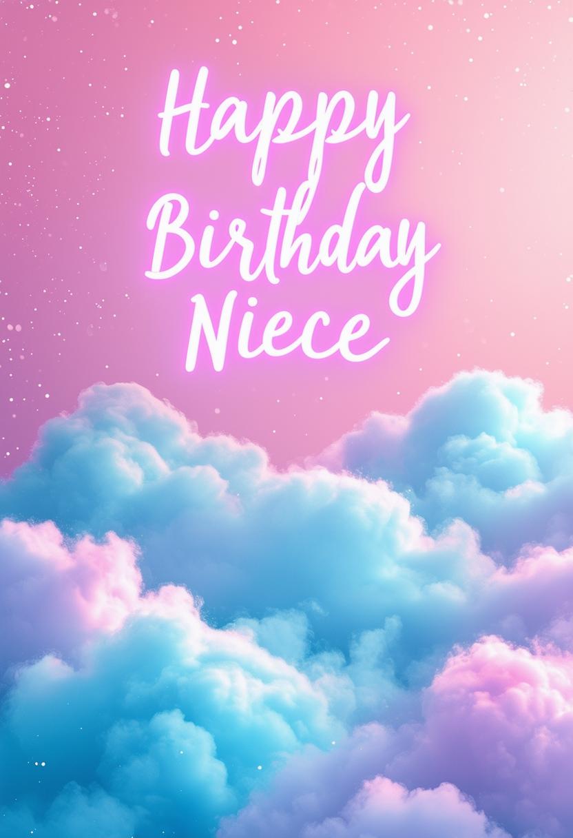 Create a beautiful book cover with 'Happy Birthday Niece' in neon text