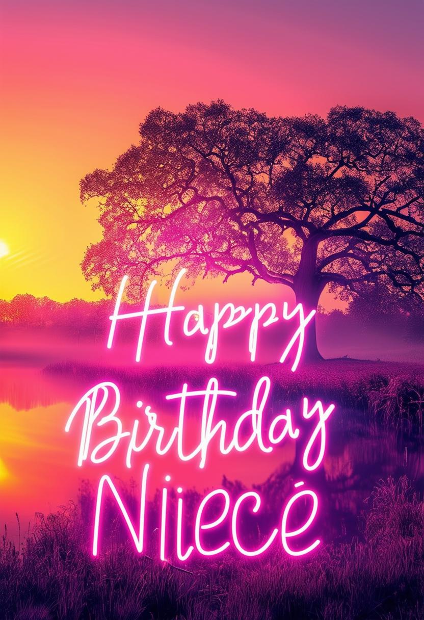 Create a beautiful book cover with 'Happy Birthday Niece' in neon text