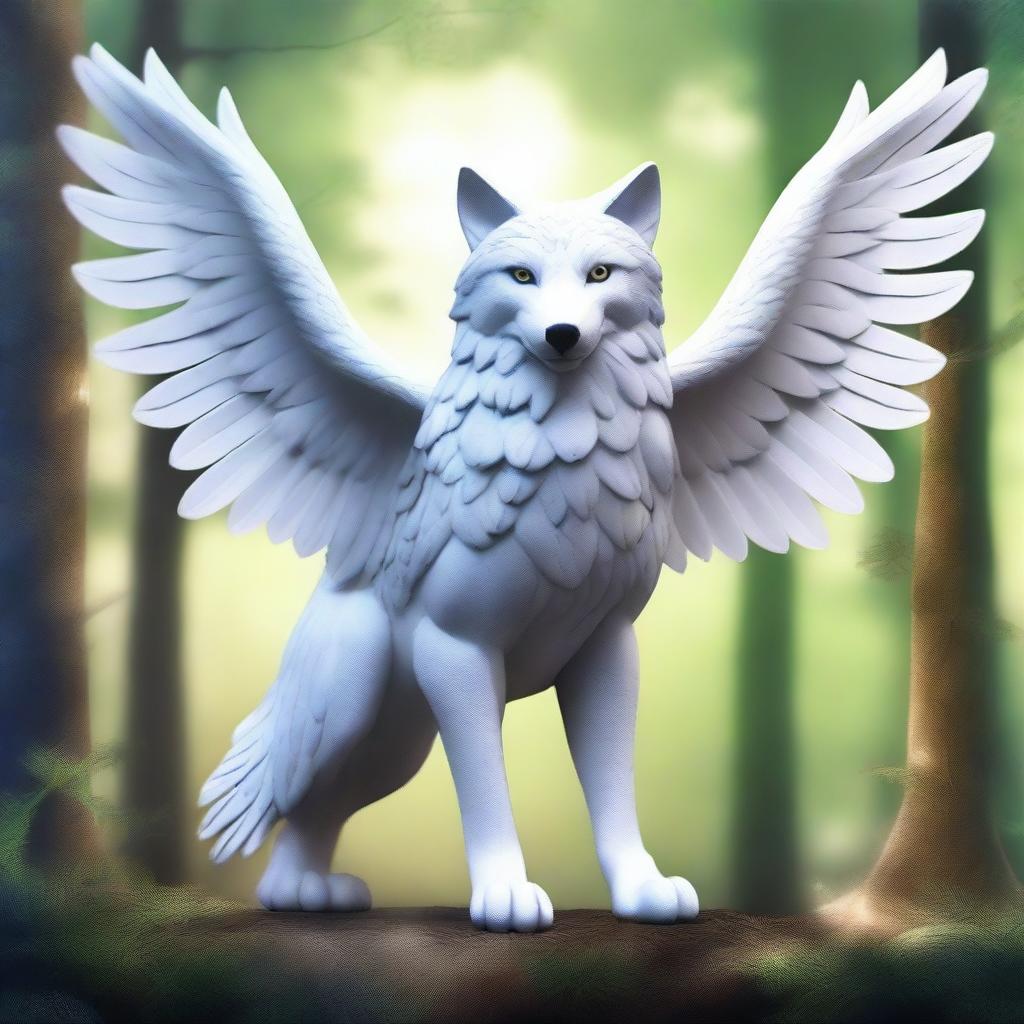 A mystical creature that is a fusion of a wolf and an owl