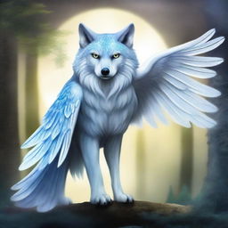 A mystical creature that is a fusion of a wolf and an owl