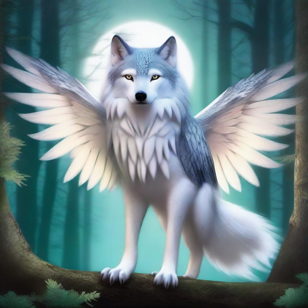 A mystical creature that is a fusion of a wolf and an owl