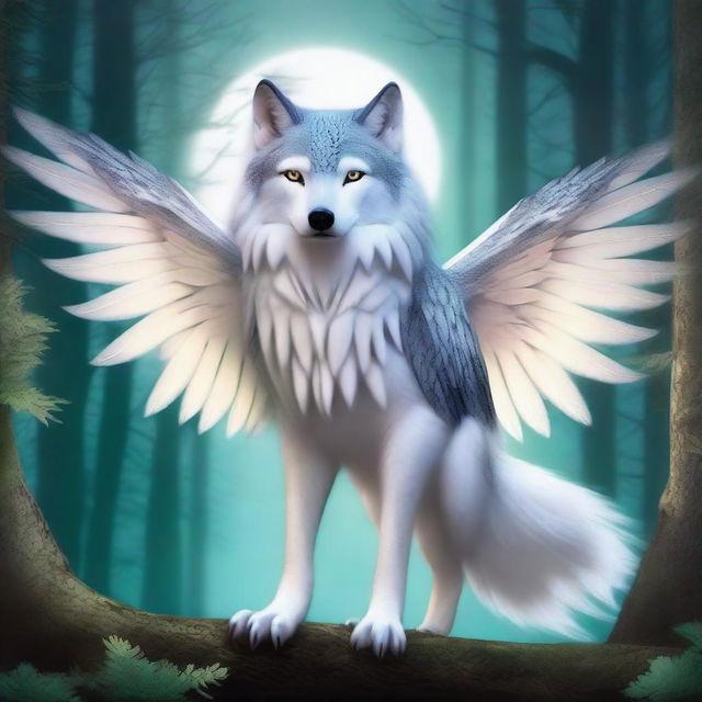 A mystical creature that is a fusion of a wolf and an owl