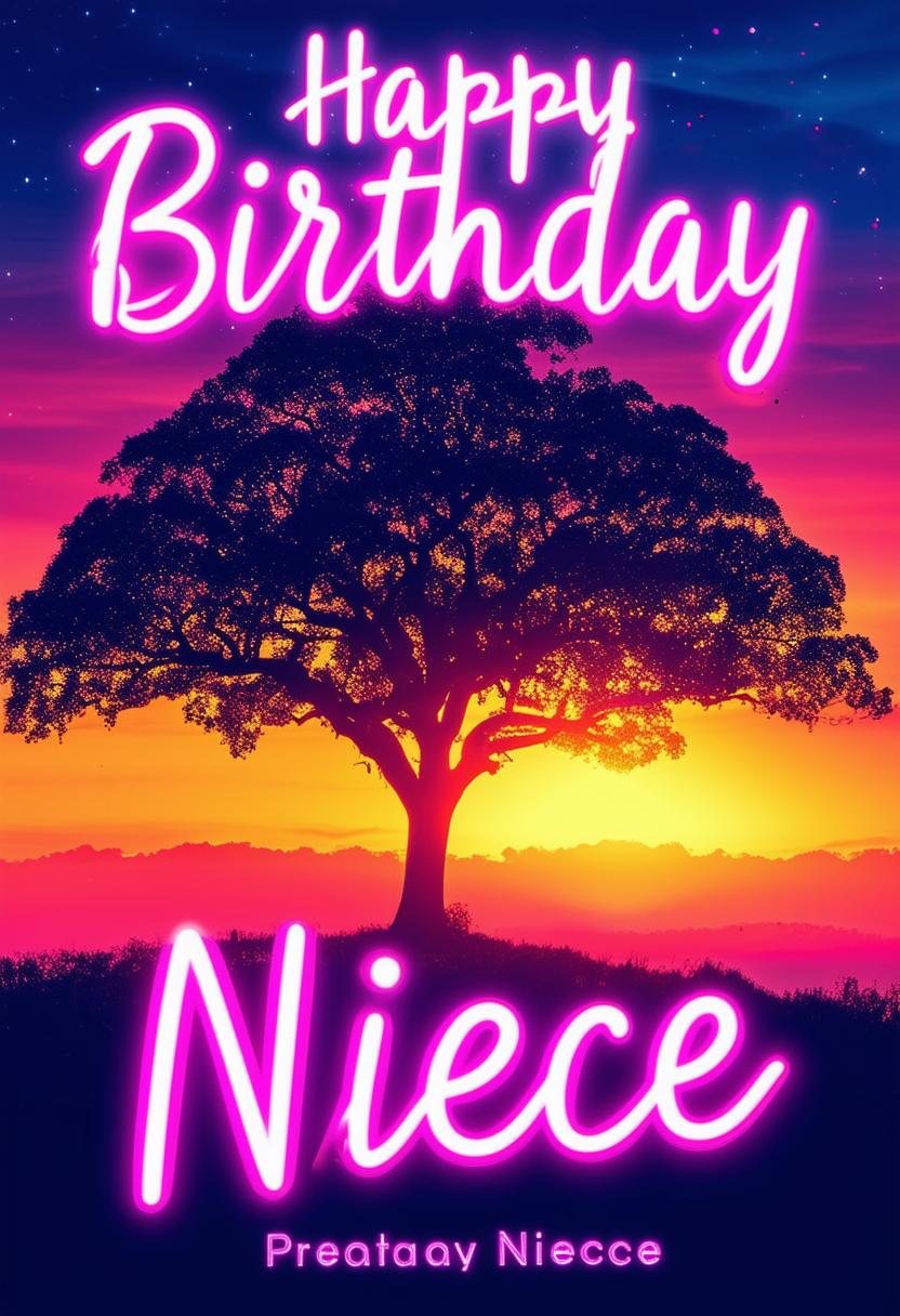 Create a beautiful book cover with 'Happy Birthday Niece' in neon text