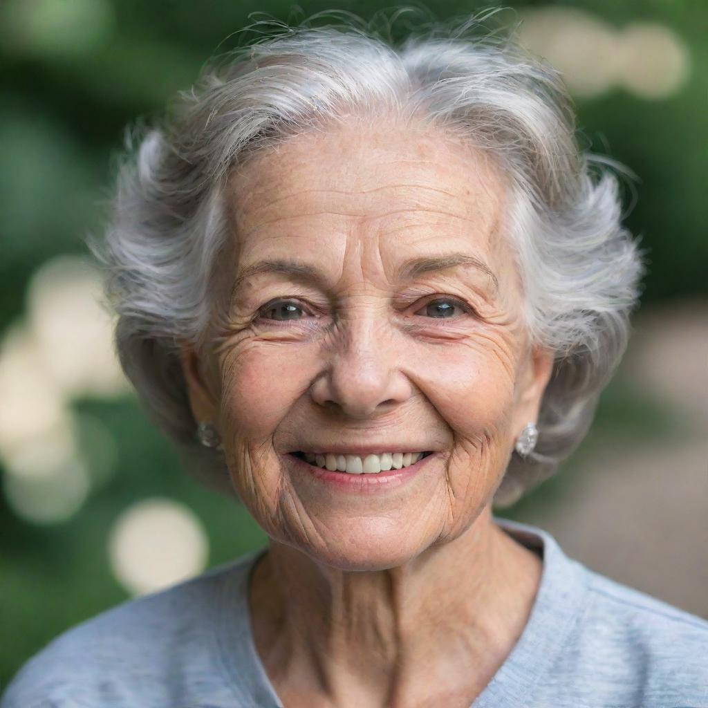 A reflection of a person aged by 10 years, with more wisdom and grace. Their features indicating a life well-lived with signs of laughter lines, subtly greying hair and a style that shows maturity and personal growth.