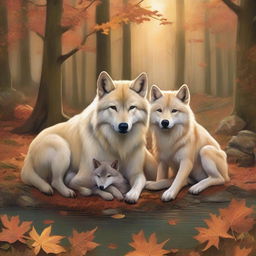 A heartwarming scene of a wolf, a dog, a pig, and a fox huddled together for warmth and companionship