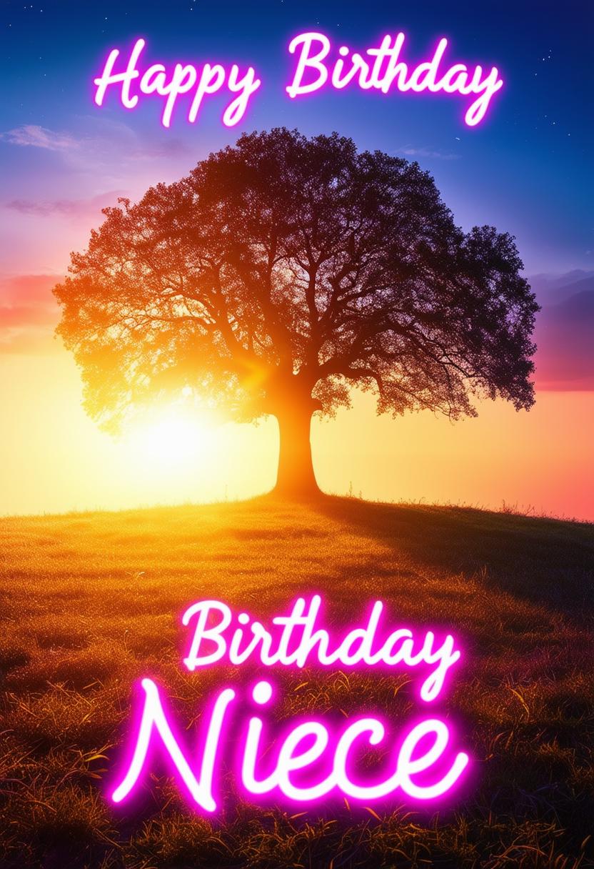 Create a beautiful book cover with 'Happy Birthday Niece' in neon text