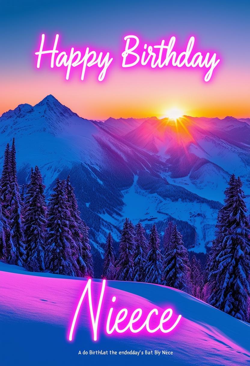 Create a beautiful book cover with 'Happy Birthday Niece' in neon text