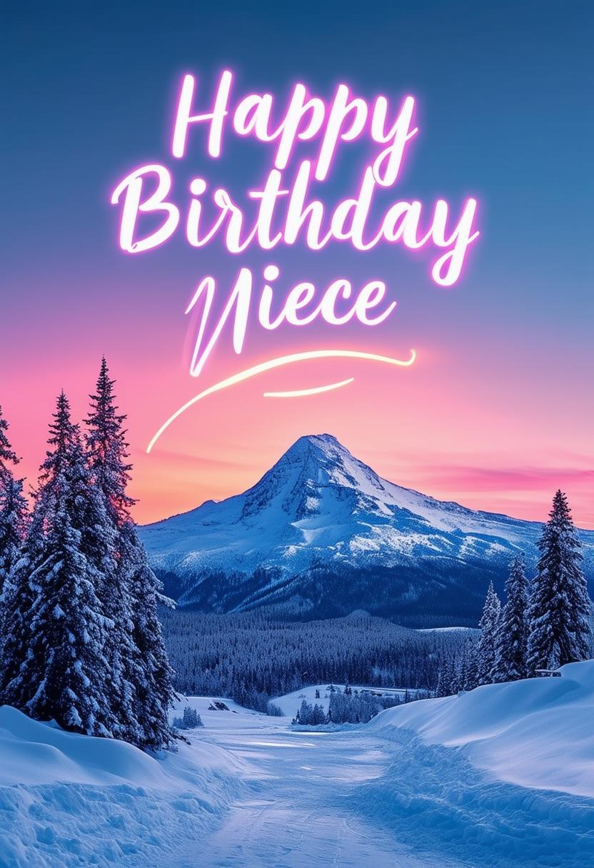 Create a beautiful book cover with 'Happy Birthday Niece' in neon text