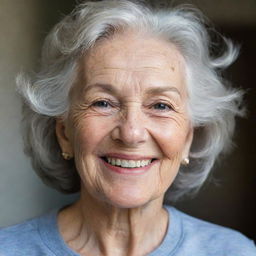 A reflection of a person aged by 10 years, with more wisdom and grace. Their features indicating a life well-lived with signs of laughter lines, subtly greying hair and a style that shows maturity and personal growth.