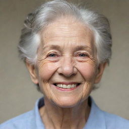 A reflection of a person aged by 10 years, with more wisdom and grace. Their features indicating a life well-lived with signs of laughter lines, subtly greying hair and a style that shows maturity and personal growth.