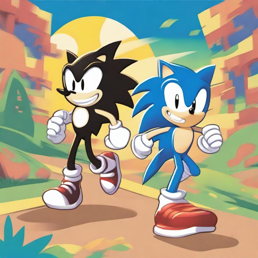 A dynamic and fun scene featuring Sonic the Hedgehog and Sans the Skeleton standing together