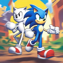 A dynamic and fun scene featuring Sonic the Hedgehog and Sans the Skeleton standing together