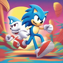 A dynamic and fun scene featuring Sonic the Hedgehog and Sans the Skeleton standing together